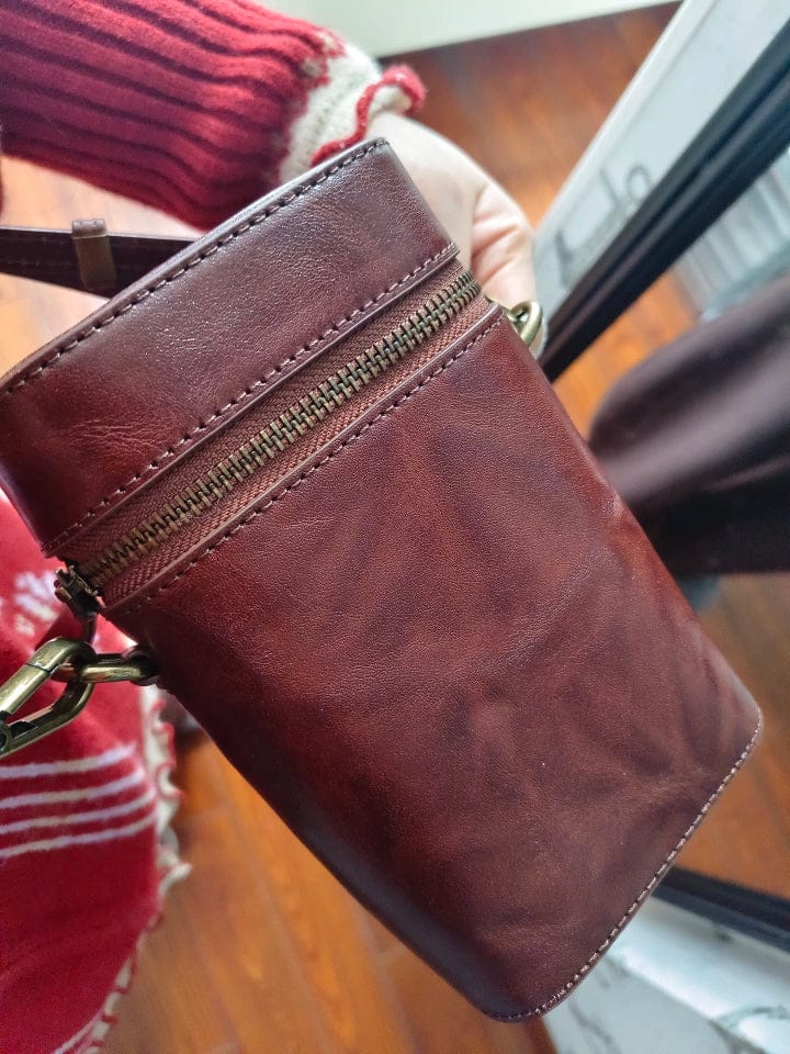Customer photo review of Vintage Leather Bucket Phone Bag