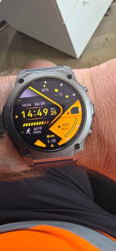 Customer's Gard Pro Ultra 3 smartwatch on their wrist, displaying time, battery life, and fitness stats.