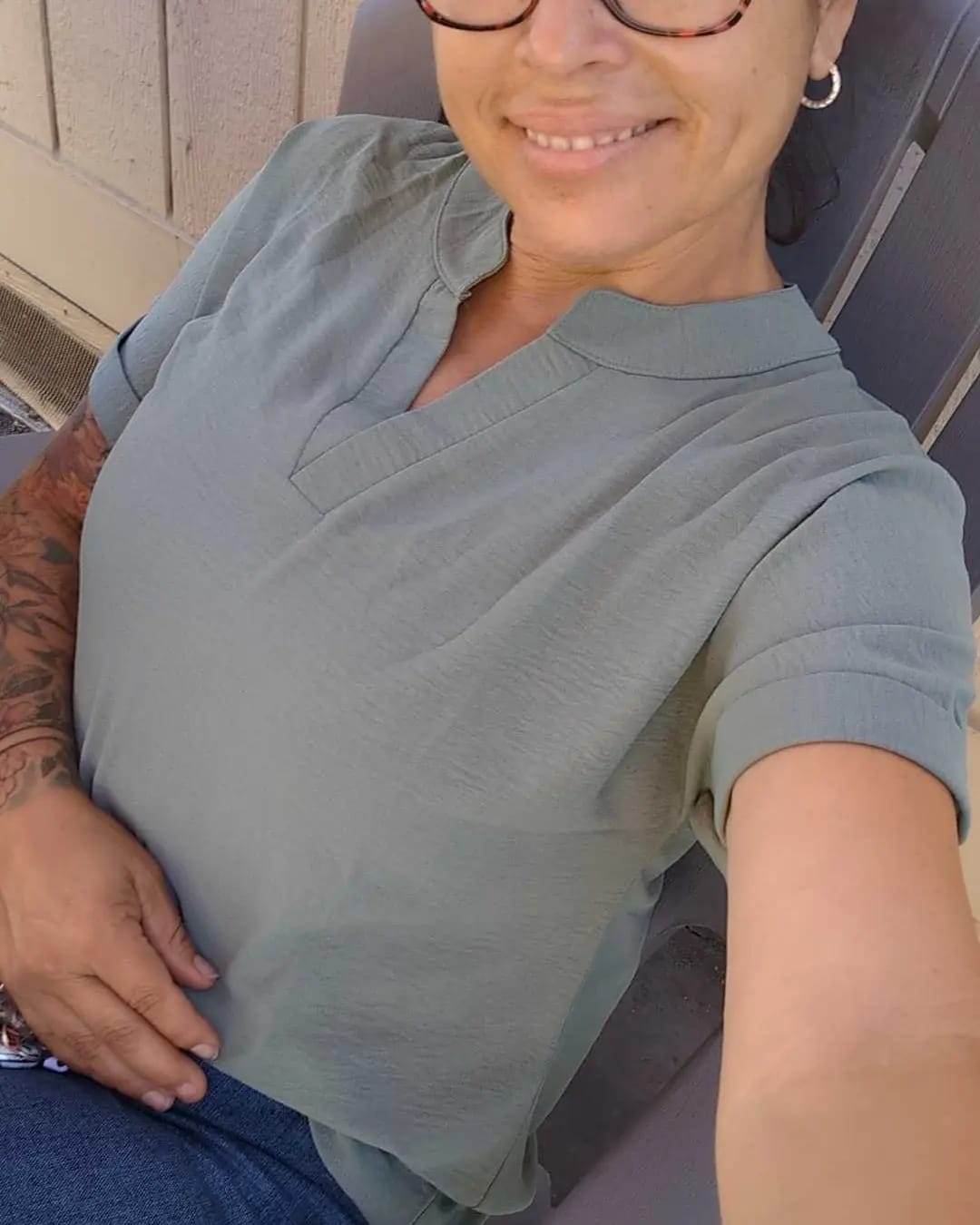 Customer photo review of Loose Solid Color Women's Casual Blouse