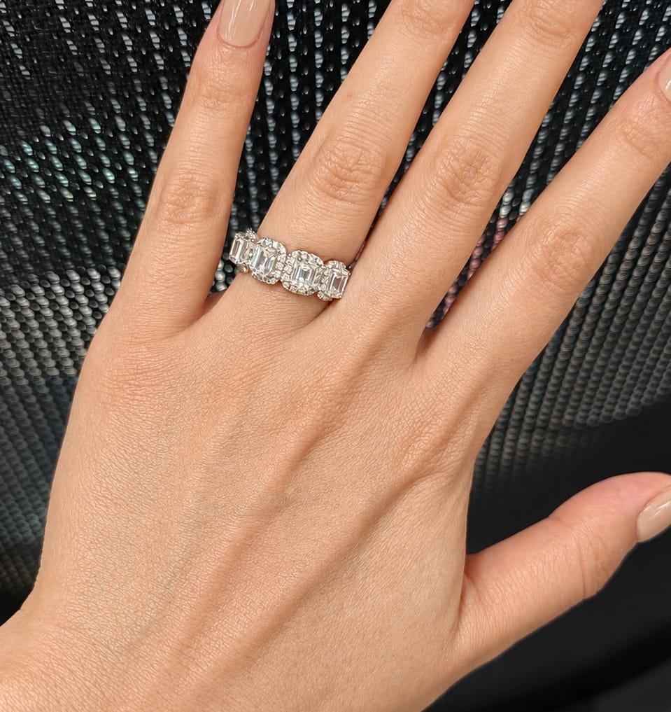 Customer photo review of 3.3Ct Halo Emerald Cut White Stone Anniversary Ring In Sterling Silver