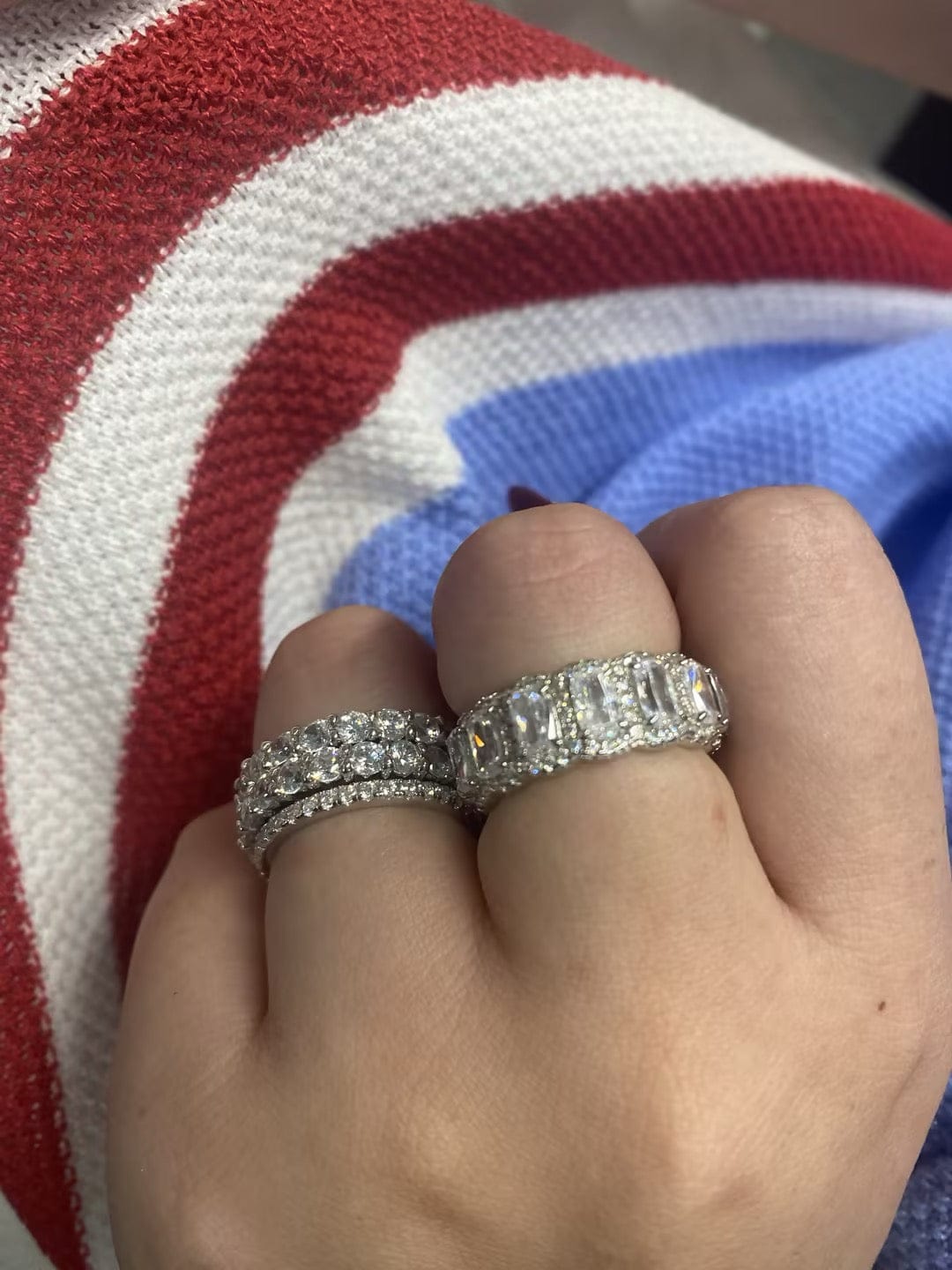 Customer photo review of S925 1.0Ct Cushion Cut 4PC Wedding Band Set Stackable Rings For Everyday Wear