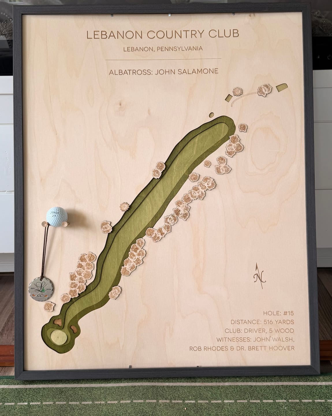 Customer photo review of Personalized Hole-in-One | Single Hole Golf Art