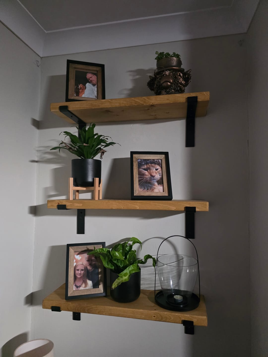 Customer photo review of Rustic Wooden Wall Shelves with Industrial Style Bracket | 20cm depth