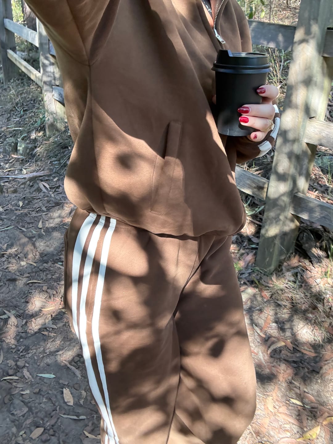 Customer photo review of Dark Chocolate Fleece Stripe Jacket