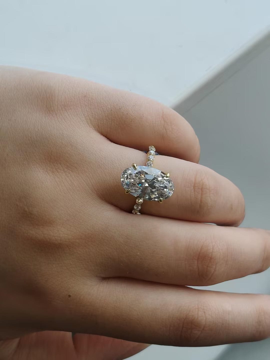 Customer photo review of S925 5.0Ct Oval Cut Side Stone Simulated Diamond Engagement Ring For Everyday Wear