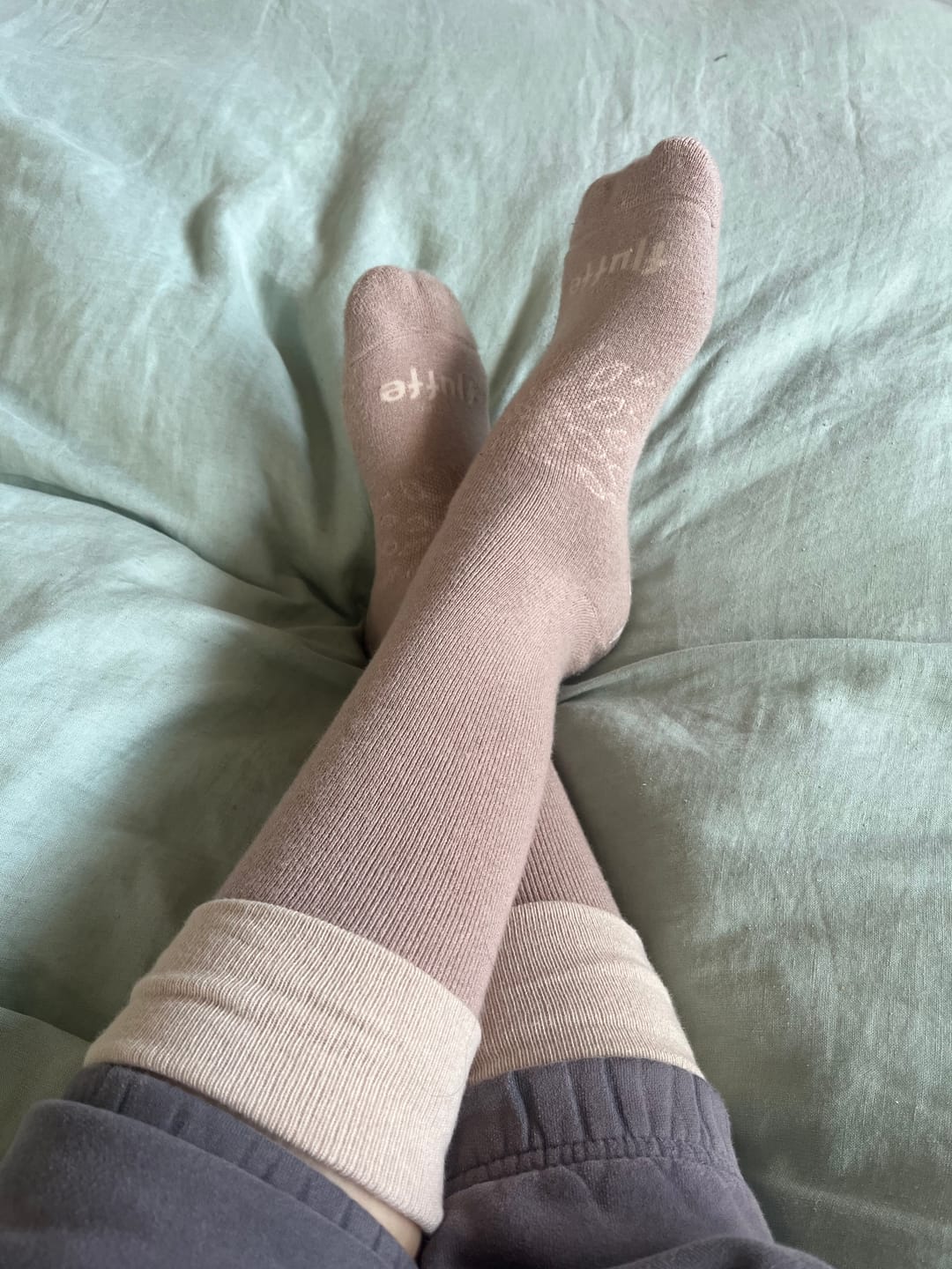 Customer photo review of oatmilk cloud-soft merino lounge socks