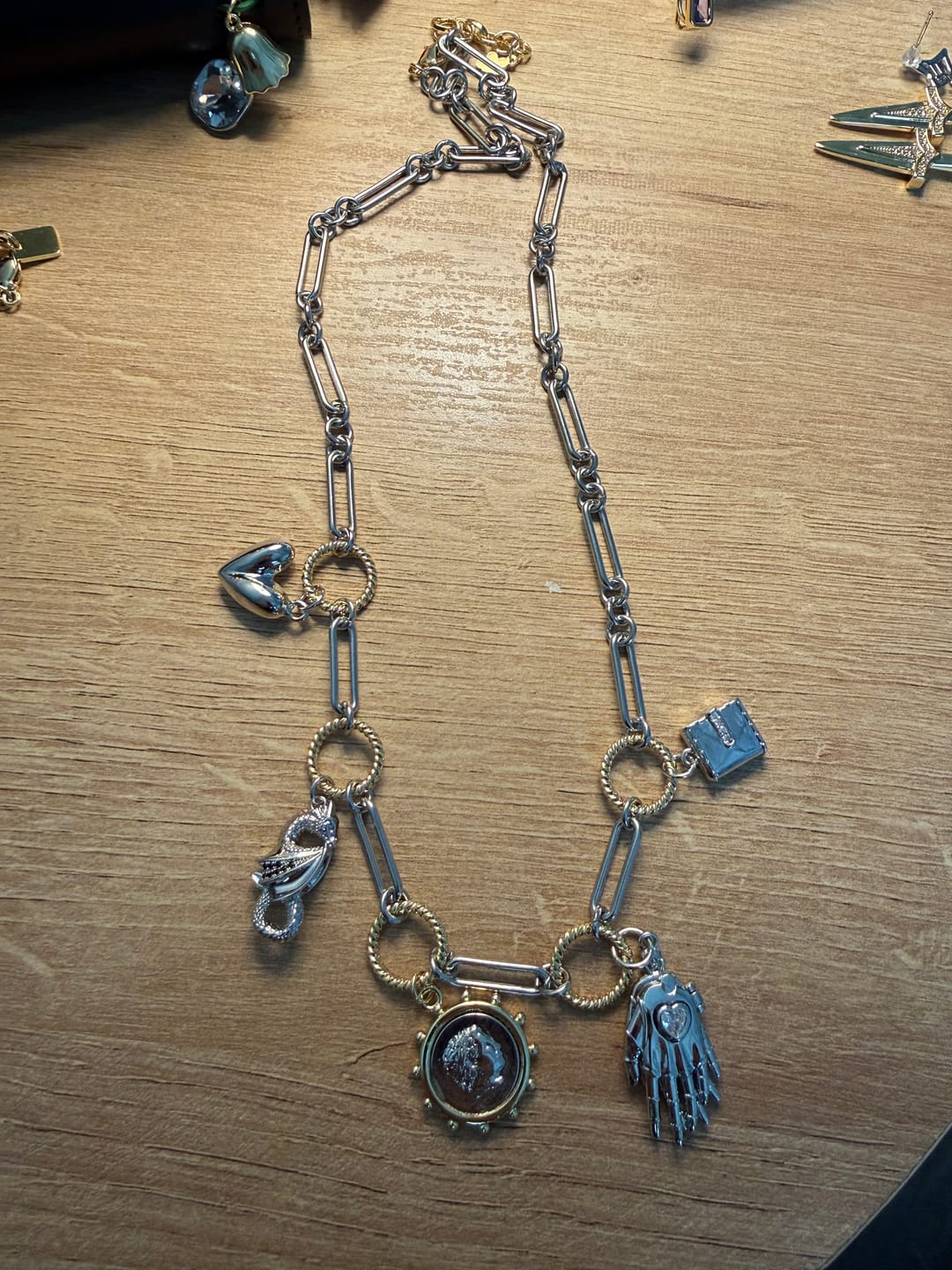 Customer photo review of 2 Tone Silver Paperclip Necklace Bundle (4 Charms)