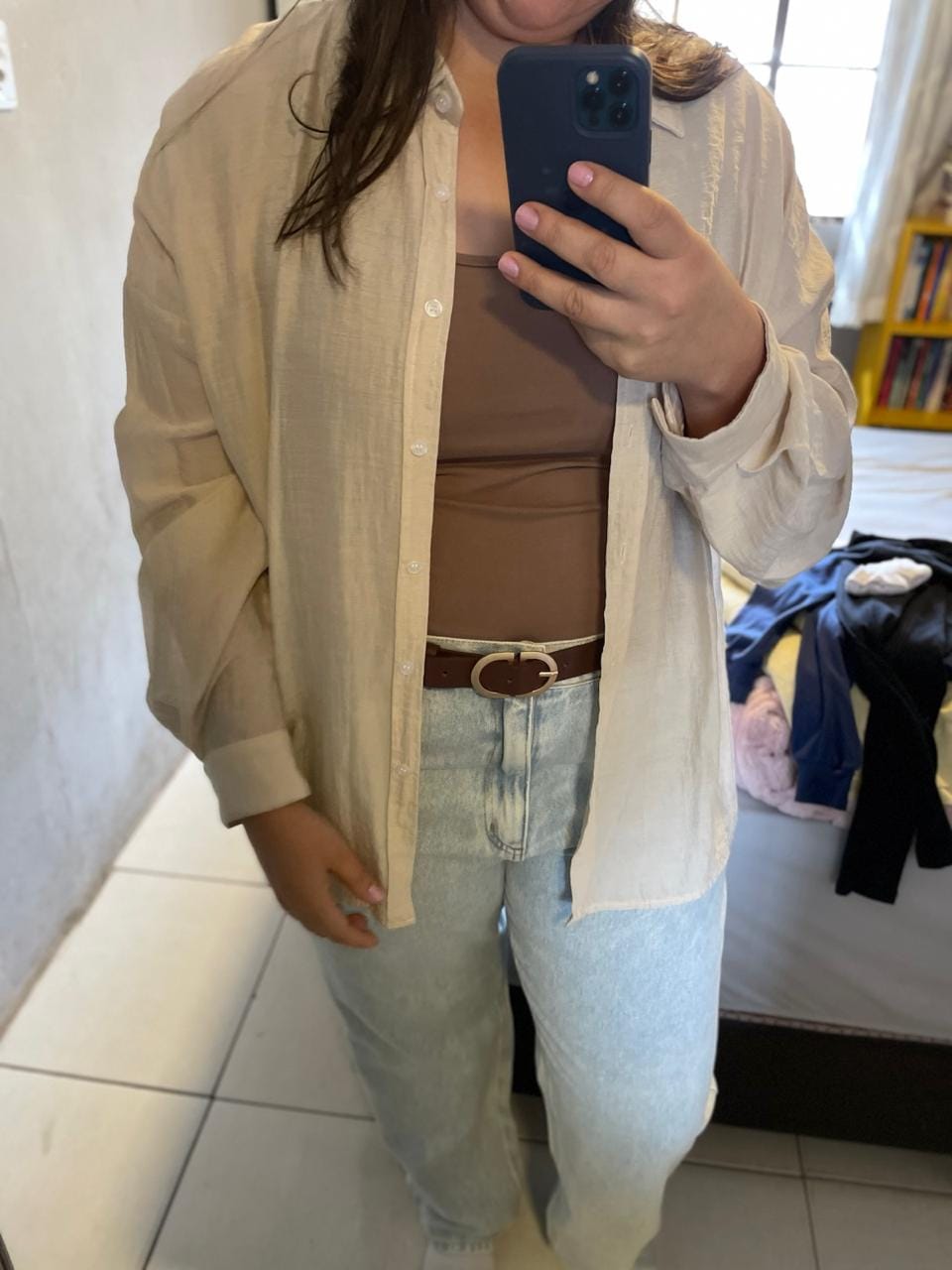 Customer photo review of Calça Jeans Mom Jequitibá Azul Claro