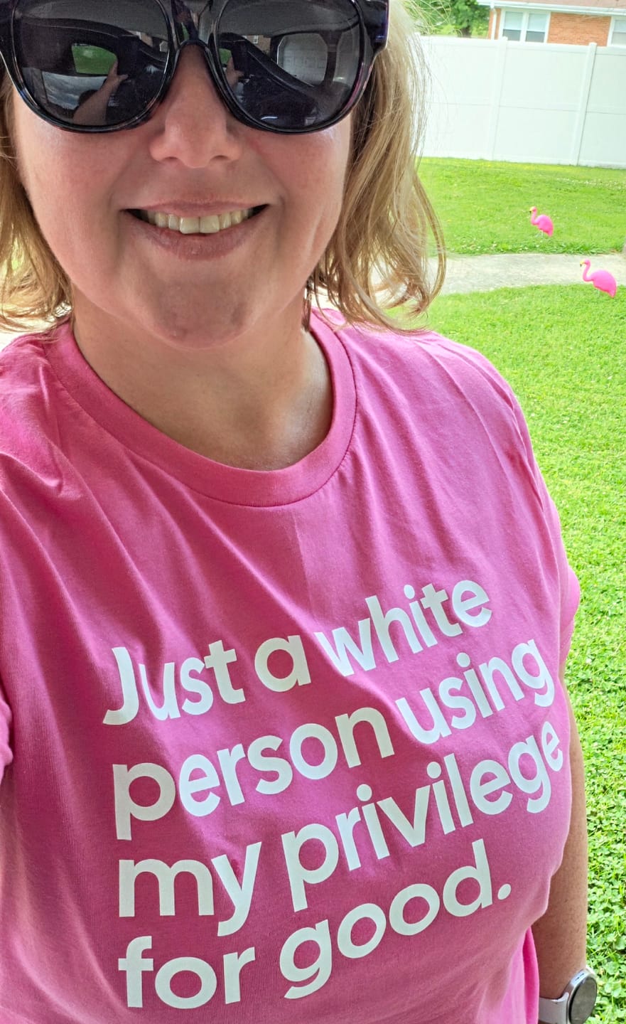 Customer photo review of Just a White Person Using My Privilege for Good Unisex Tee