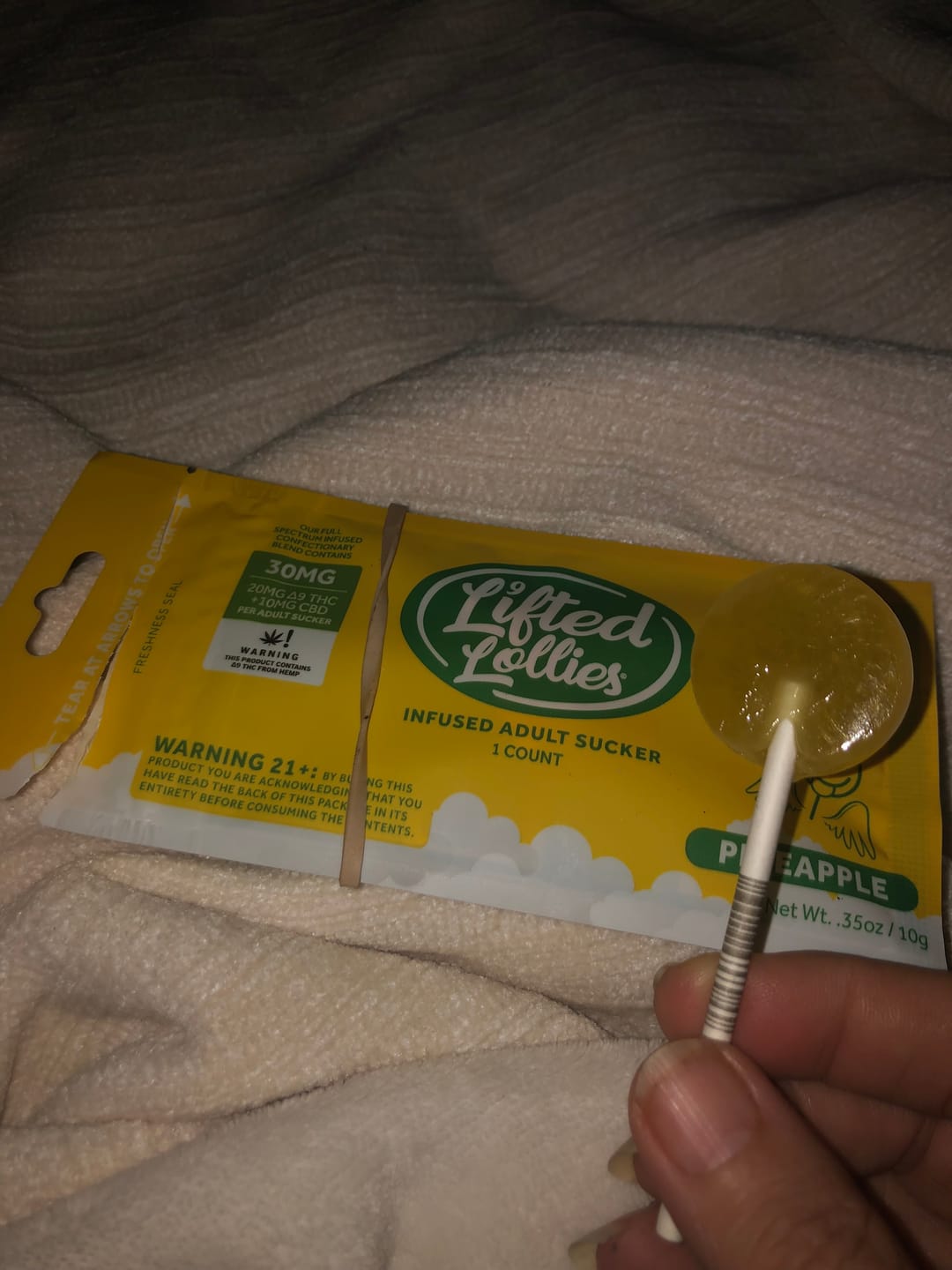 Customer photo review of Lifted Lollies – 20mg D9 THC + 10mg CBD Infused Lollipop