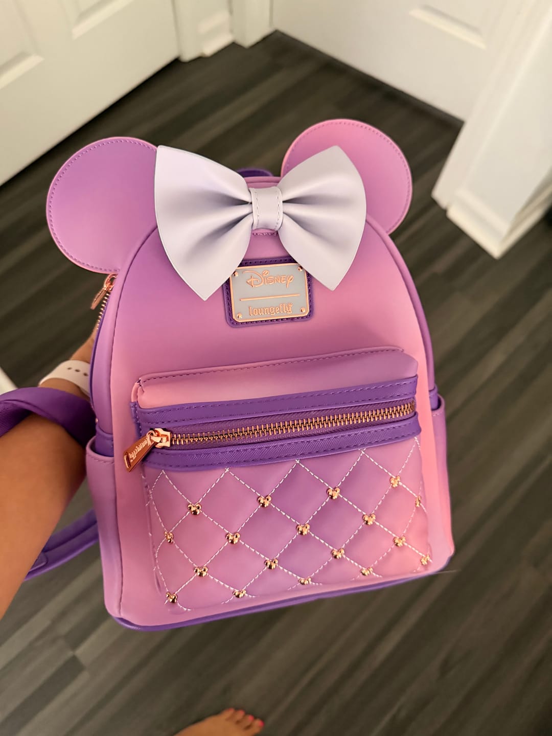 Customer photo review of Loungefly Disney The Minnie Mouse Classic Series Mini Backpack: Lavender Haze - 707 Street Exclusive