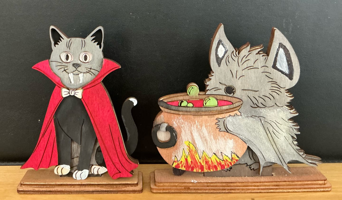 Customer photo review of 6 Halloween Figurines SVG Laser Cut Multilayer Cat Ghost Skeleton Shelf Decor