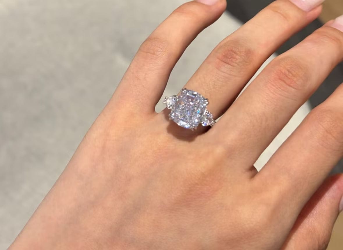 Customer photo review of S925 6.0Ct Cushion Cut Three Stone Engagement Ring Simulated or Moissanite Diamond Bridal Rings For Women