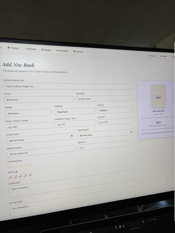 Customer photo review of Reading Journal Template - ChapterLog