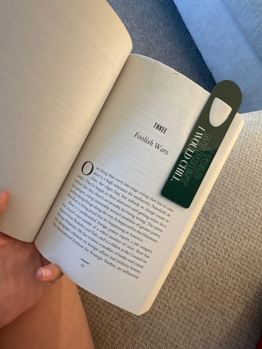 Customer photo review of I Told My Priest That I Would Chill Green Metal Bookmark