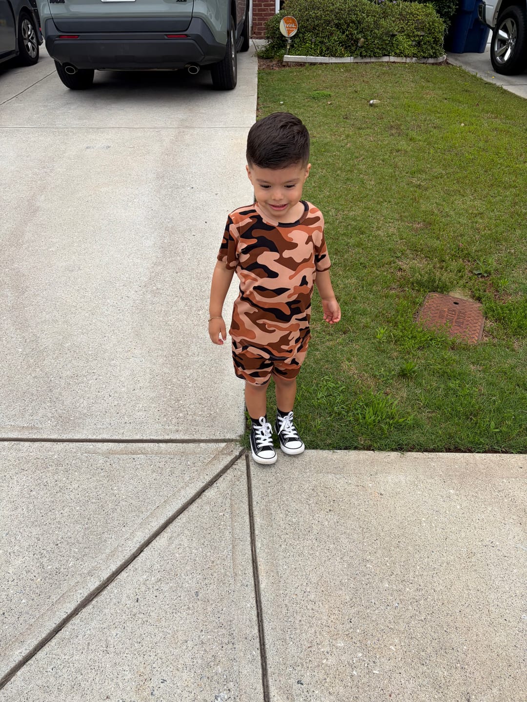 Customer photo review of Bamboo Two Piece Set in Salt + Sand Checkered