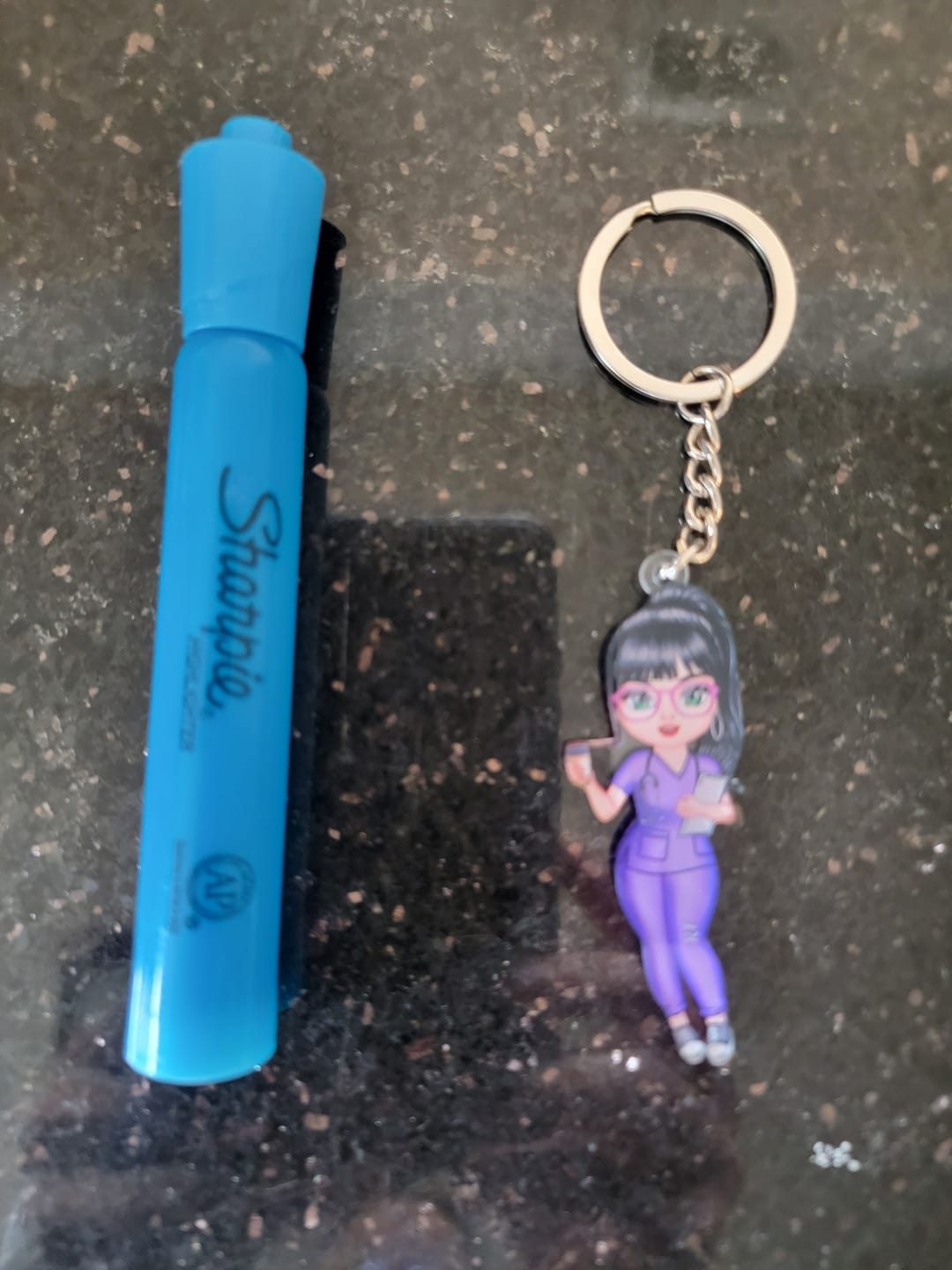 Customer photo review of Custom Nurse Charm Keychain - Personalized RN Keyring with Name & Character For Healthcare Workers