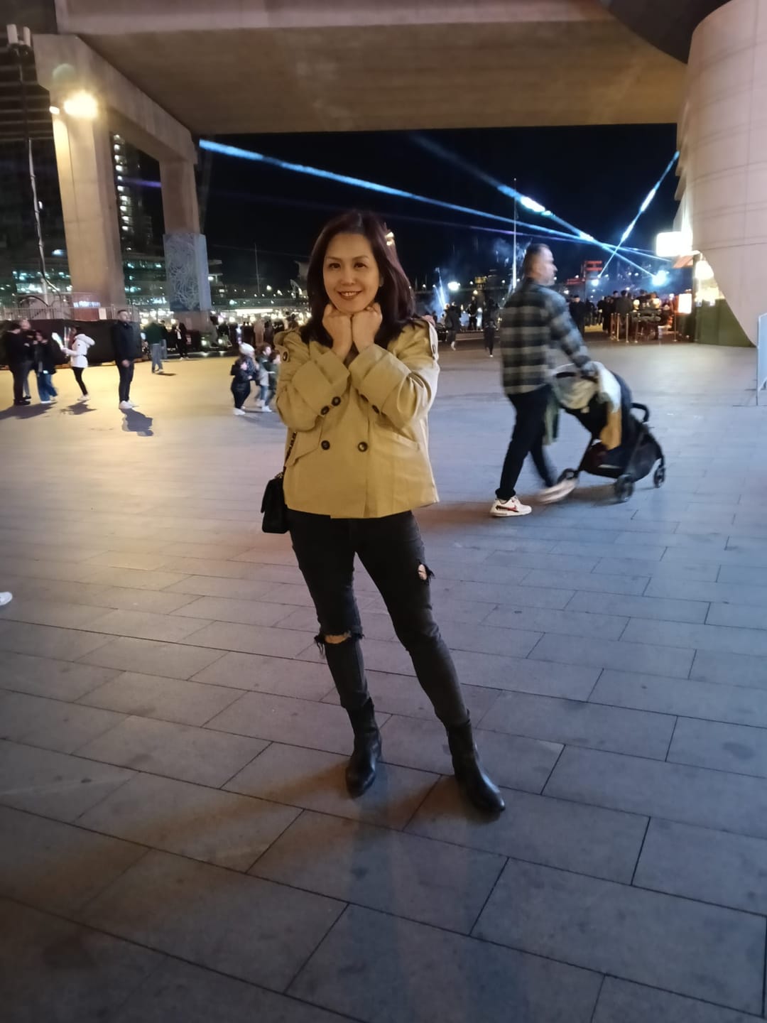 Customer photo review of Vivienne Stand Collar Cropped Trench Coat
