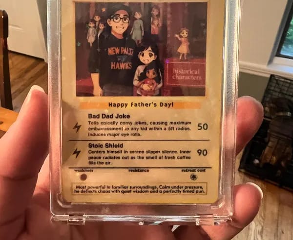 Customer photo review of Classic Vibe Custom Pokémon Card for 2026 Father's Day - Anime Styles Personalized Pokémon Card for Dad - Perfect  Pokémon Card from Wife & Kids - CPC-109