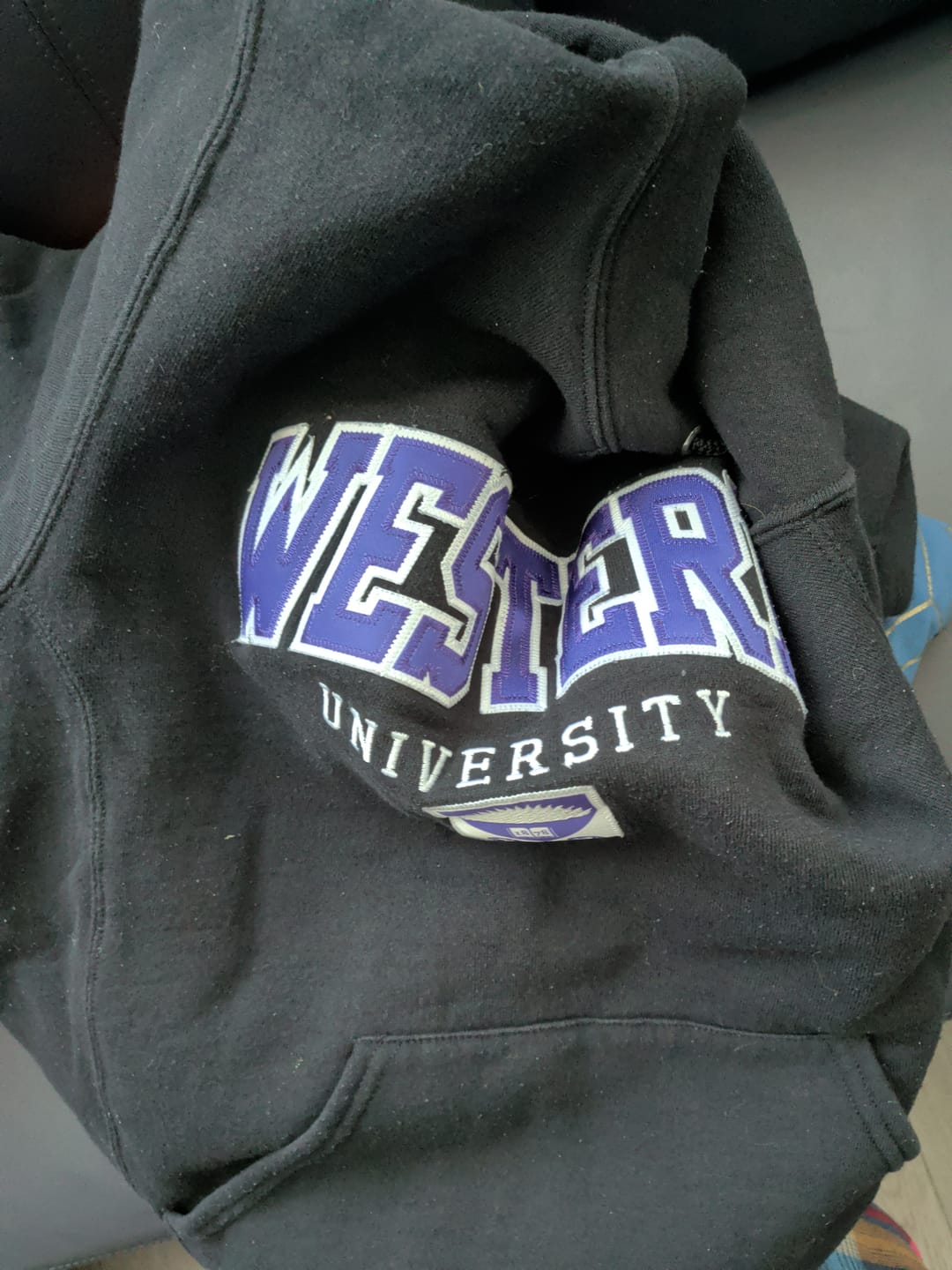 Customer photo review of Vintage Y2K Black Russell Athletic Western University Hoodie (S/M)