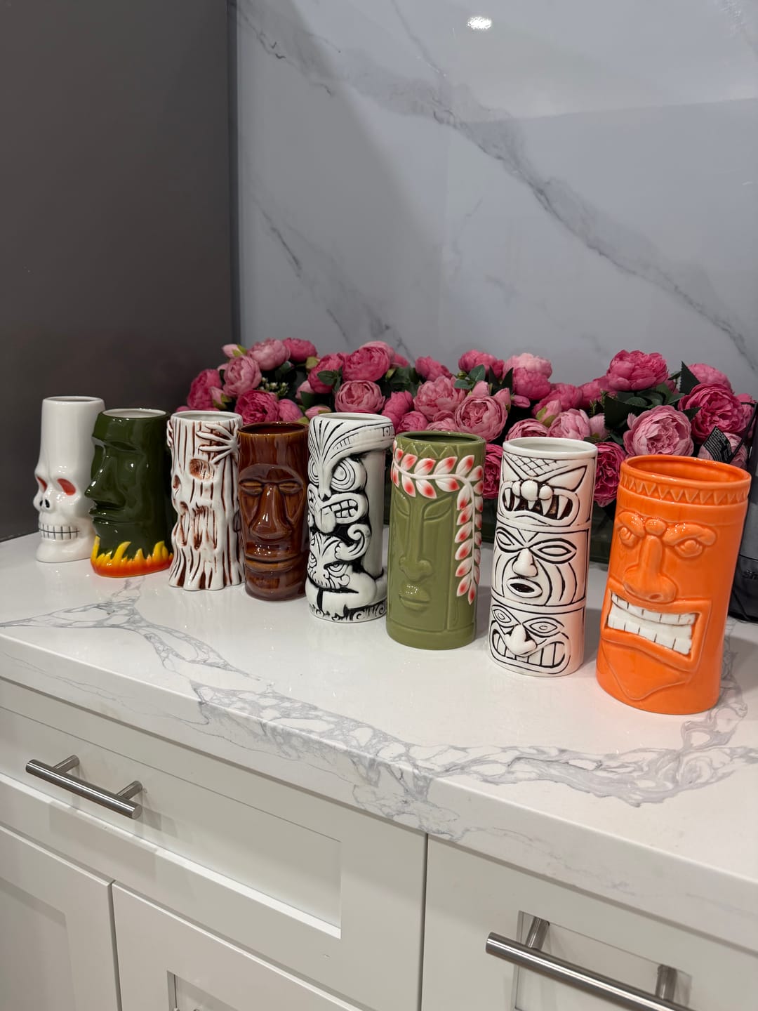Customer photo review of Ceramic Tiki Mugs, Set of 8 - 18-23.5oz - Perfect for Exotic Cocktails, Iced Tea, Soda, Mai Tai, Long Island
