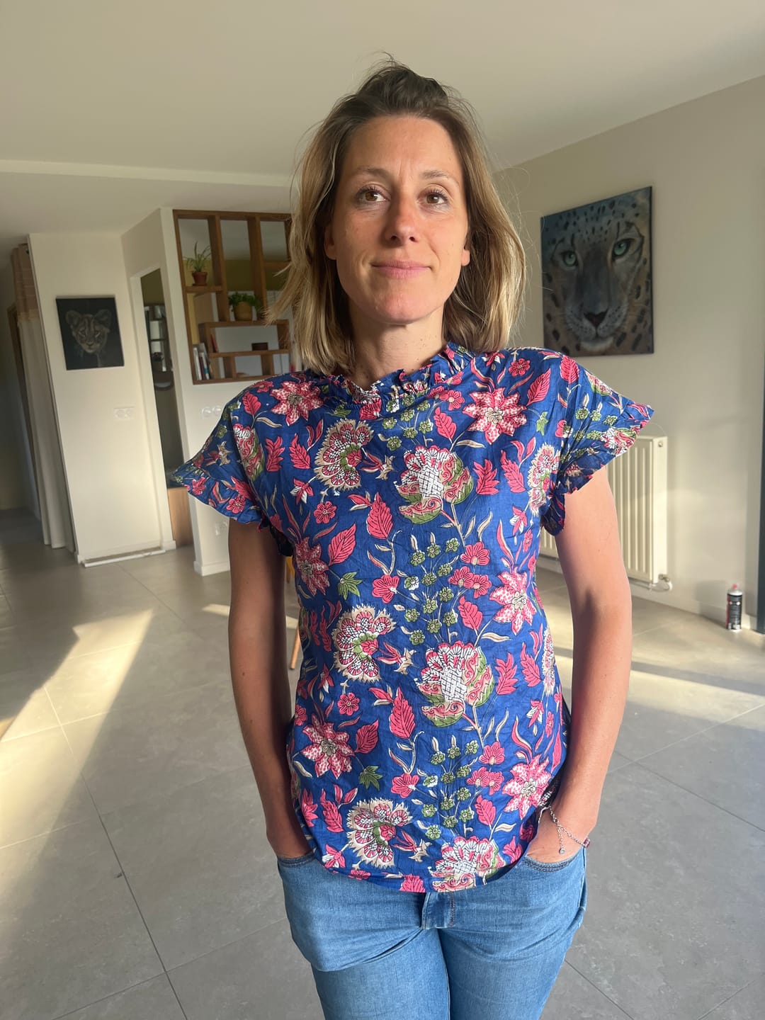 Customer photo review of Blouse Camélia – Voile de coton rosée bleue