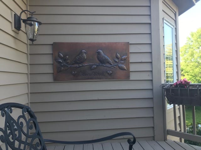 Customer photo review of Lovebirds on Blossom Branch Copper Backsplash