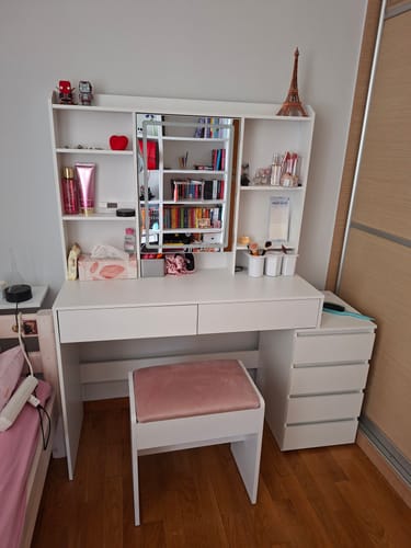 Customer photo review of Τραπέζι Μπουντουάρ Μακιγιάζ Tουαλέτας 40 x 124,7 x 145 εκ. με Καθρέφτη και φώτα LED Πολύπριζο Συρτάρια καθρέφτης 3 χρώματα Φωτός RD-T644WB01