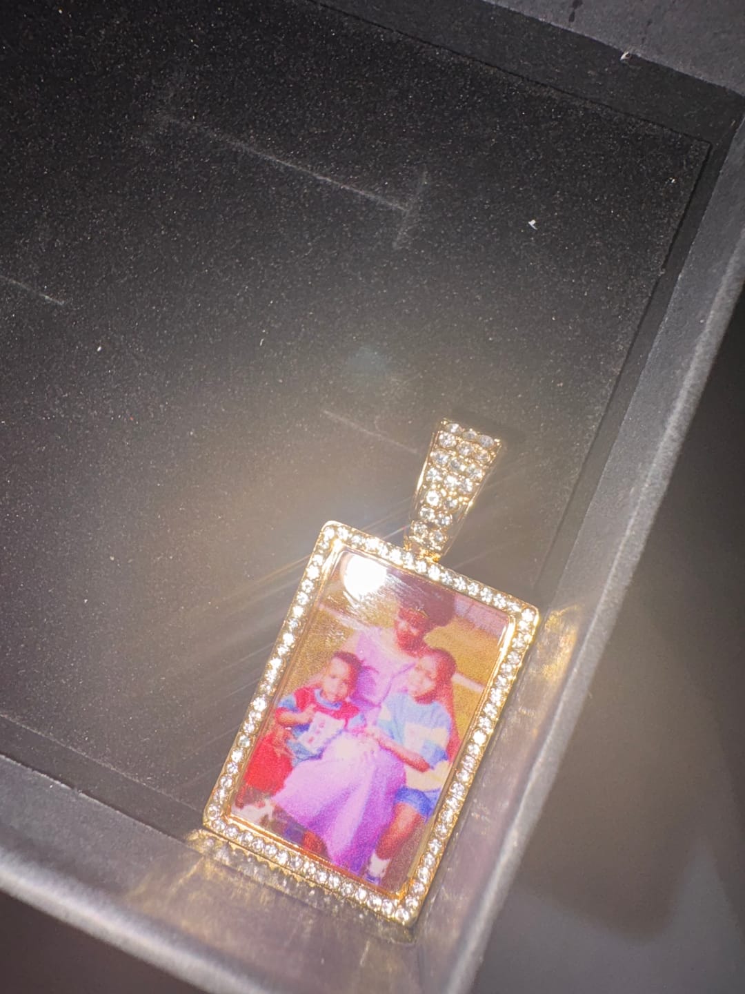 Customer photo review of Personalized Diamond Studded Colorful Photo Necklace