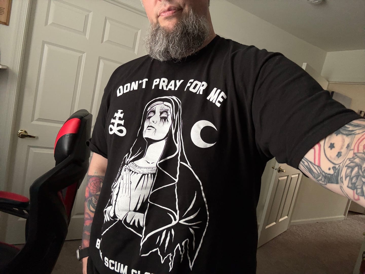 Customer photo review of DON'T PRAY FOR ME T-SHIRT