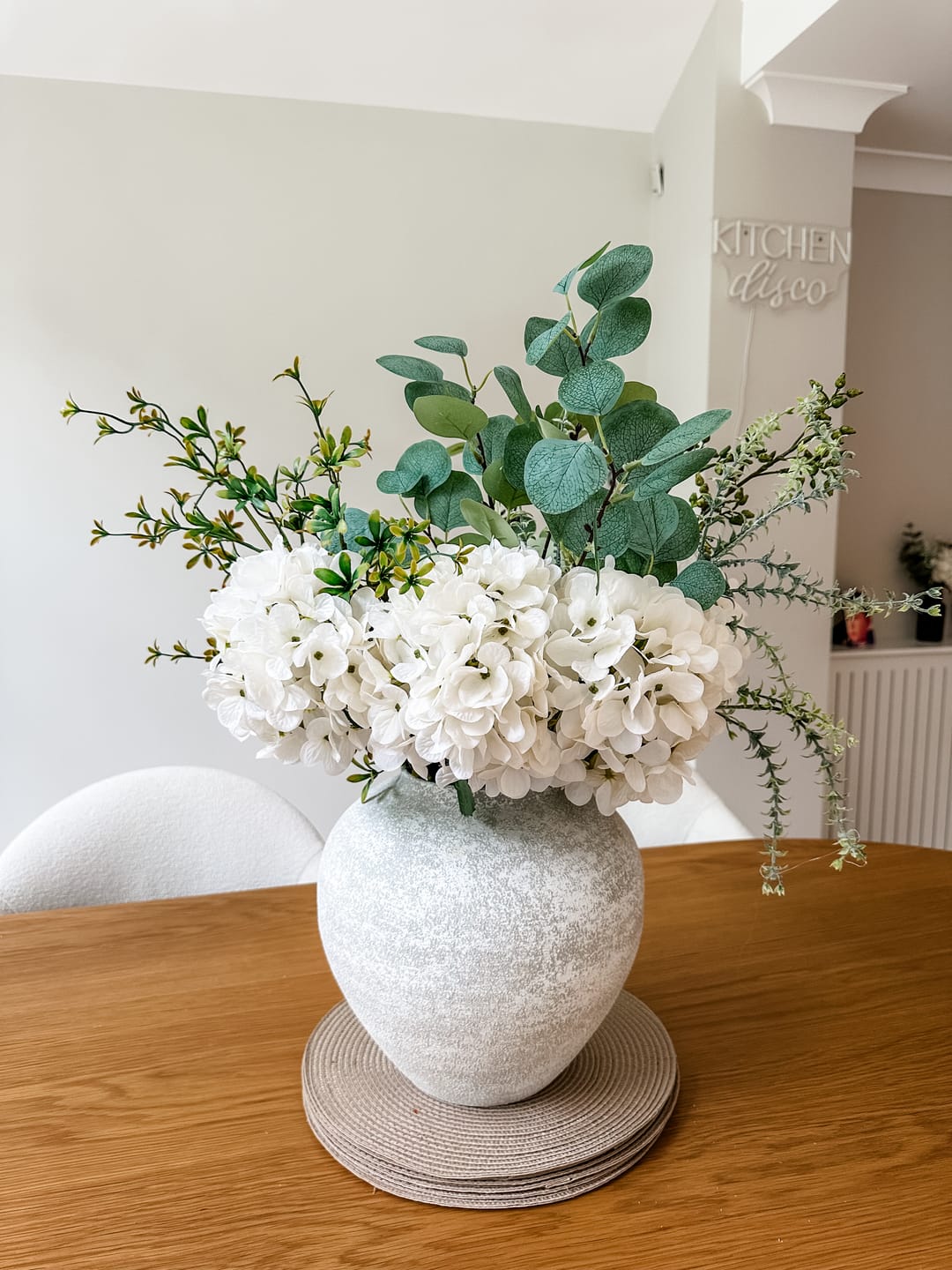 Customer photo review of Faux Arrangement - Eucalyptus & White Hydrangea