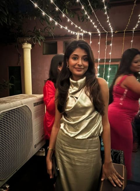 Customer photo review of Beatrice Two-Piece Satin Wedding Guest Set