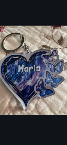 Customer photo review of Sparkling Grandma- Mom Heart Butterfly Kids, Multi Colors Personalized Keychain