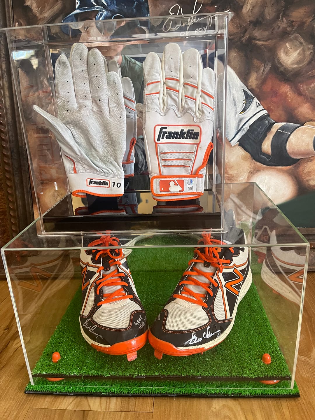 Customer photo review of Large Display Case for Small Basketball High Top Shoes, Sneakers, Lacrosse, Soccer & Football Cleats with Mirror Back No Wall Mounts