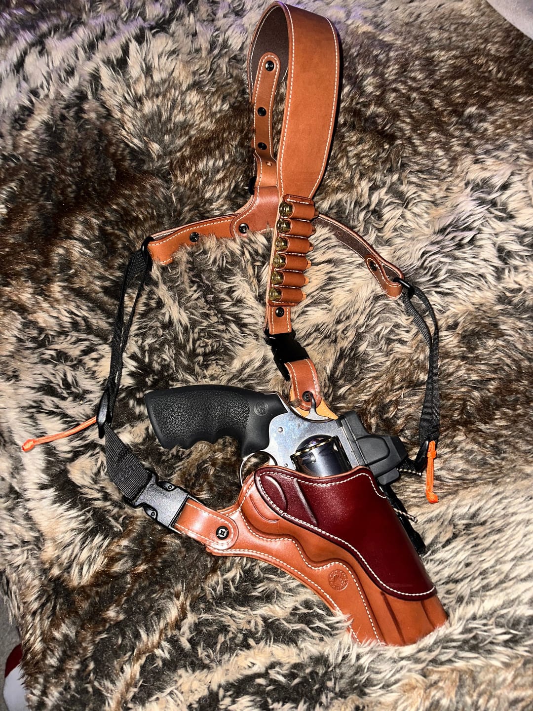 Customer photo review of Kodiak Leather Chest Holster