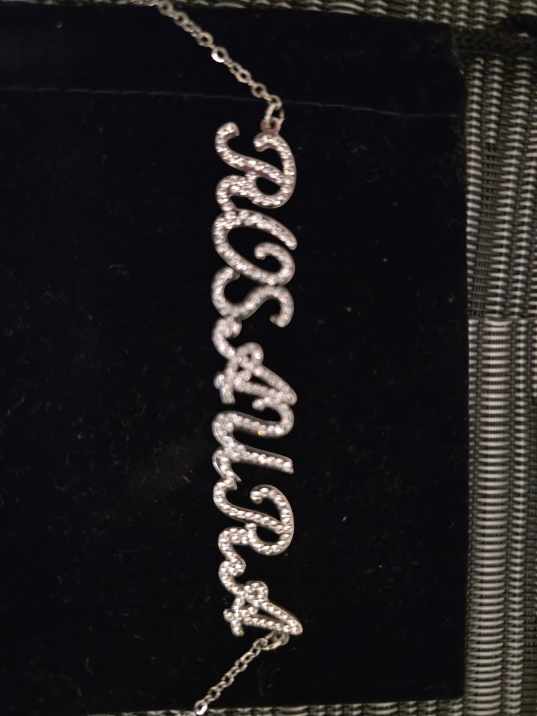 Customer photo review of Fully iced out name necklace