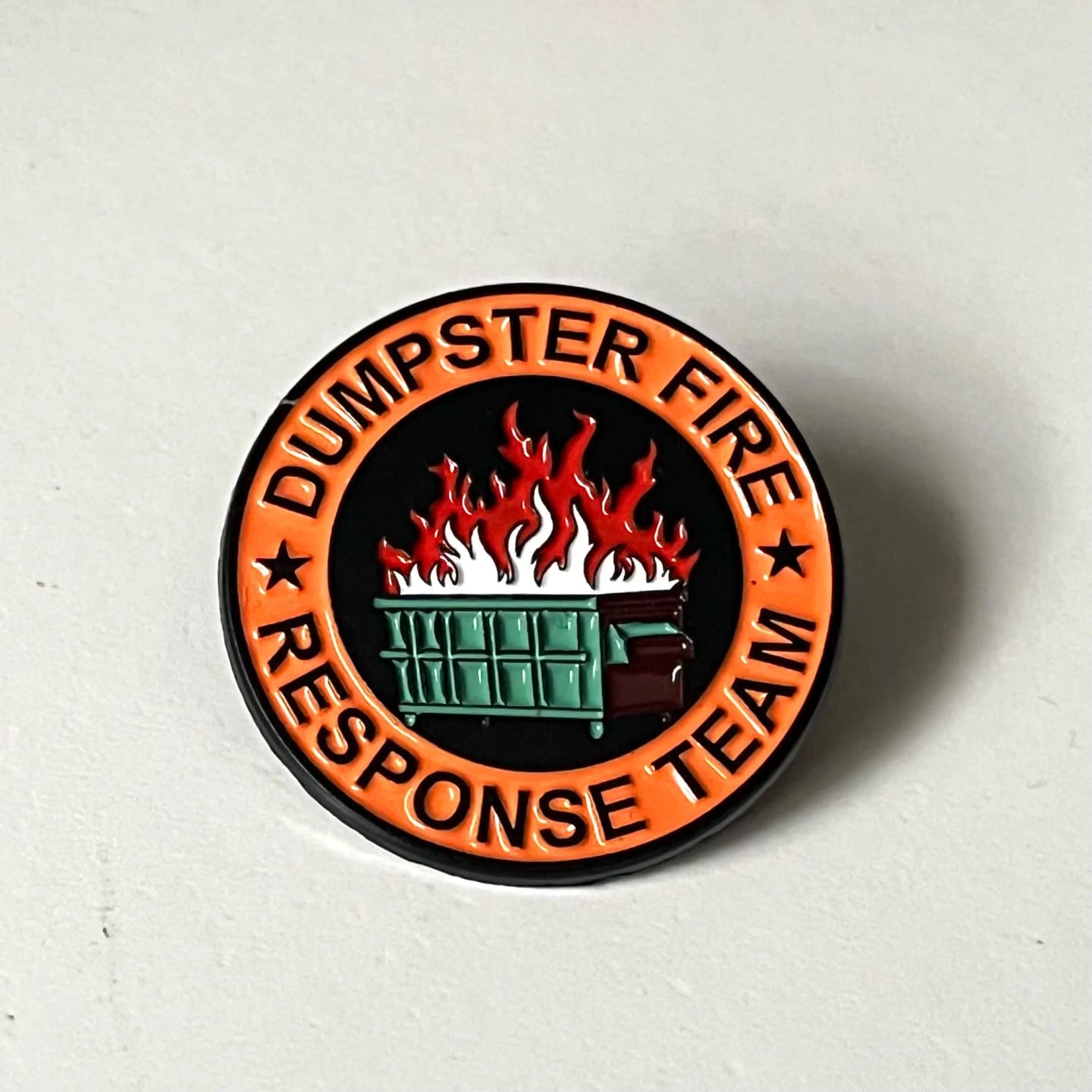 Customer photo review of Dumpster Fire Pin