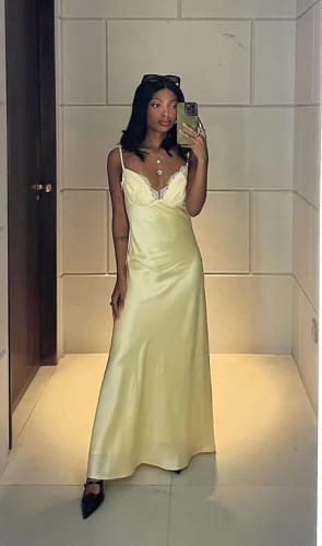 Customer photo review of Aliana Backless Satin Midi Dress
