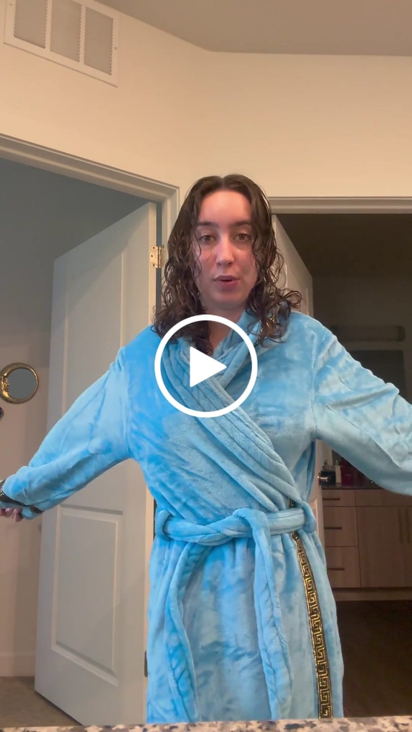 Customer video review of Sky Blue Hooded Royalty Robe With Gold Greek Key Trim
