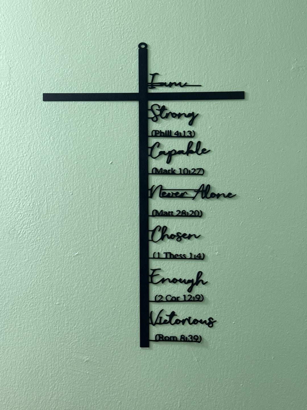 Customer photo review of Christianartworkshop Biblical Verse Cross Metal Wall Decor: Daily Faith Reminder