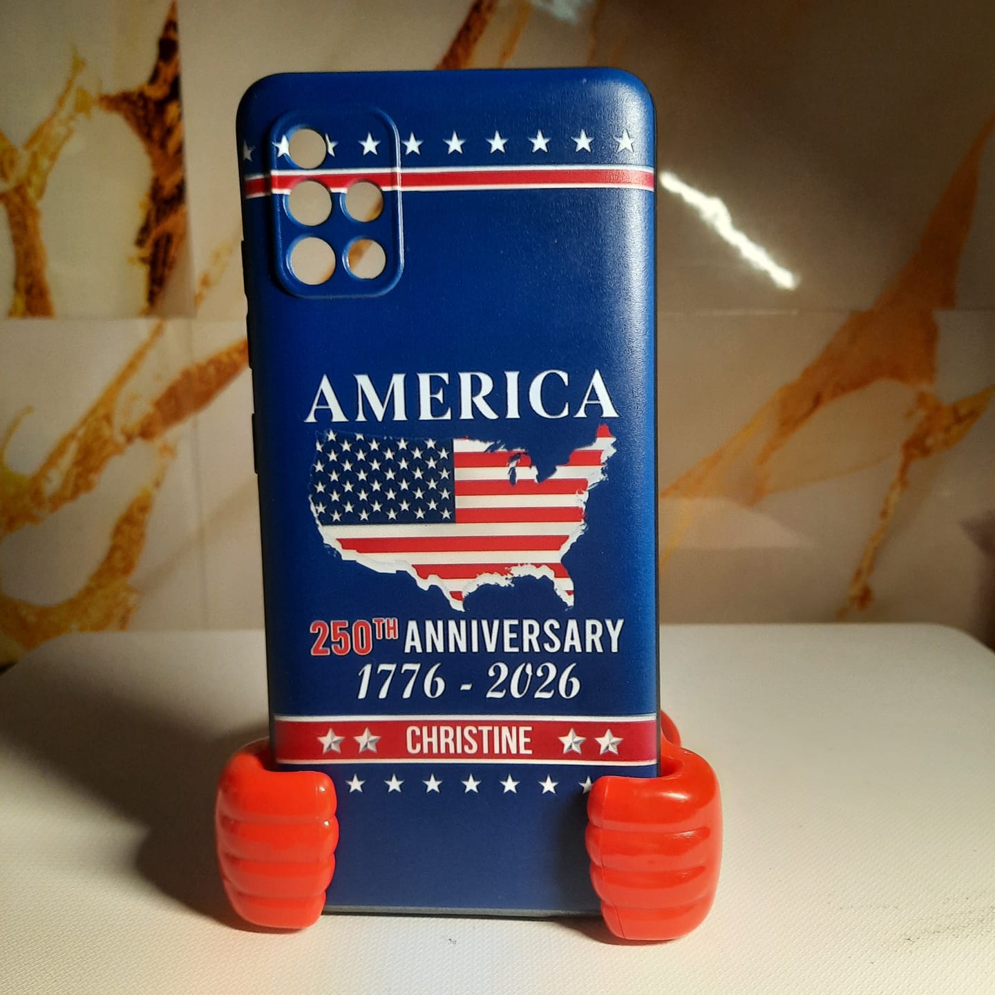 Customer photo review of Personalized Family Name America 250th Anniversary Phone Case