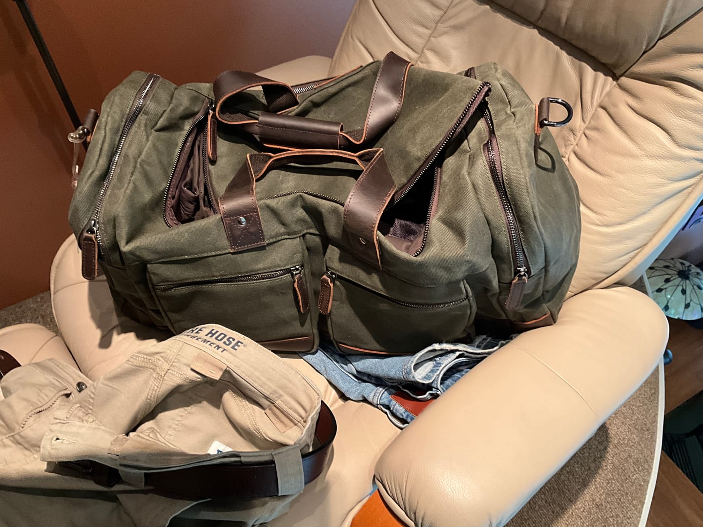 Customer photo review of The Weekender - Waxed Canvas Leather Duffel