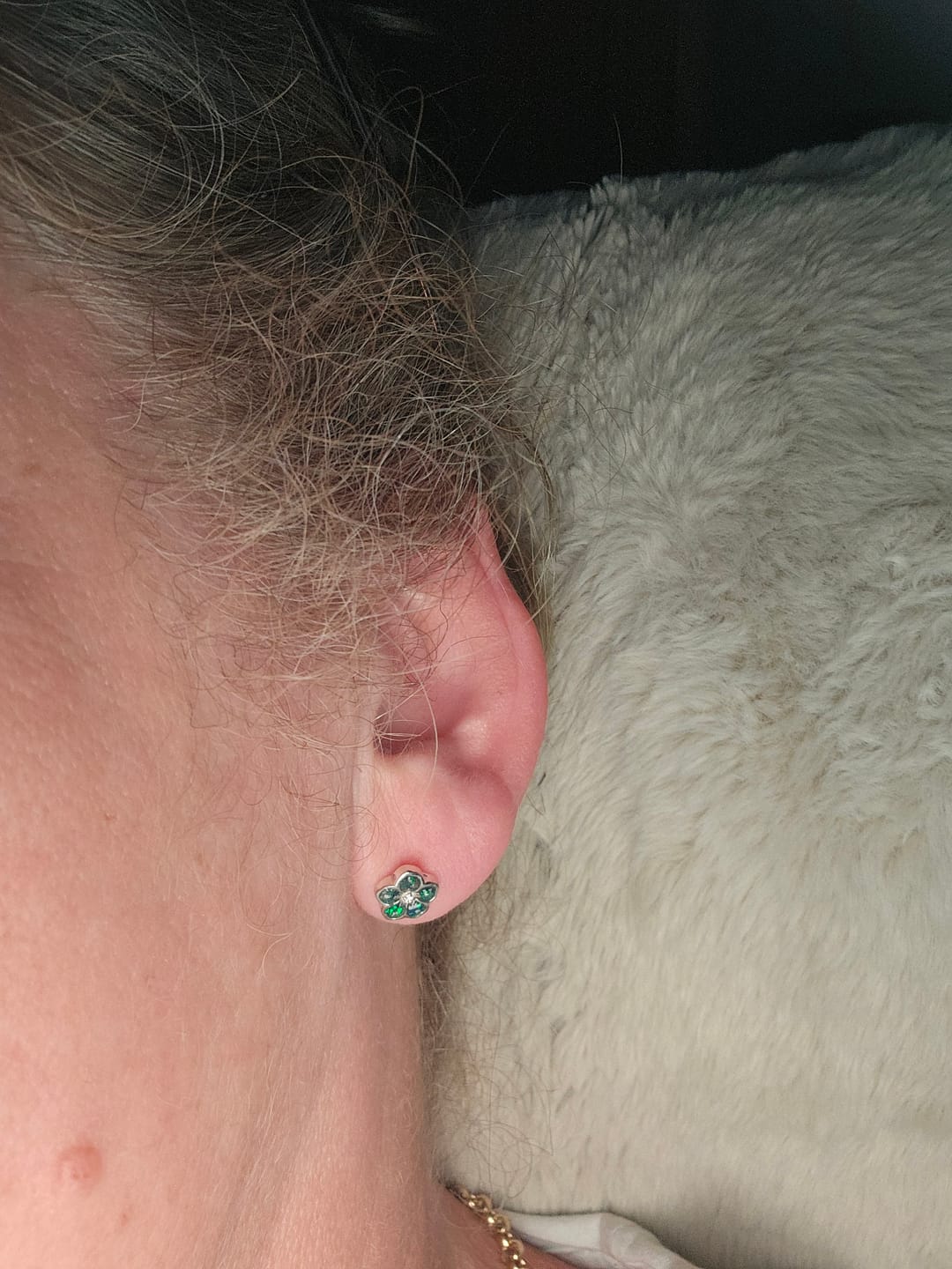Customer photo review of Flower Sparkle Cubic Zirconia Keepsake Stud Earrings