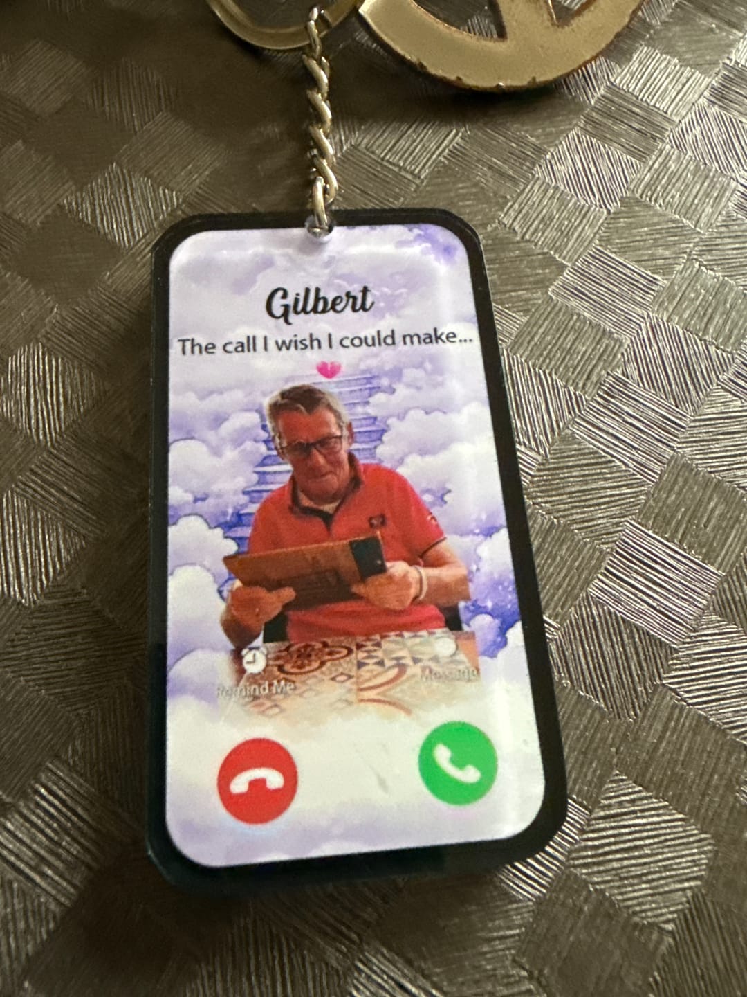 Customer photo review of The Call I Wish I Could Take Memorial Sympathy Gift Remembrance Keepsake Photo Personalized Acrylic Keychain