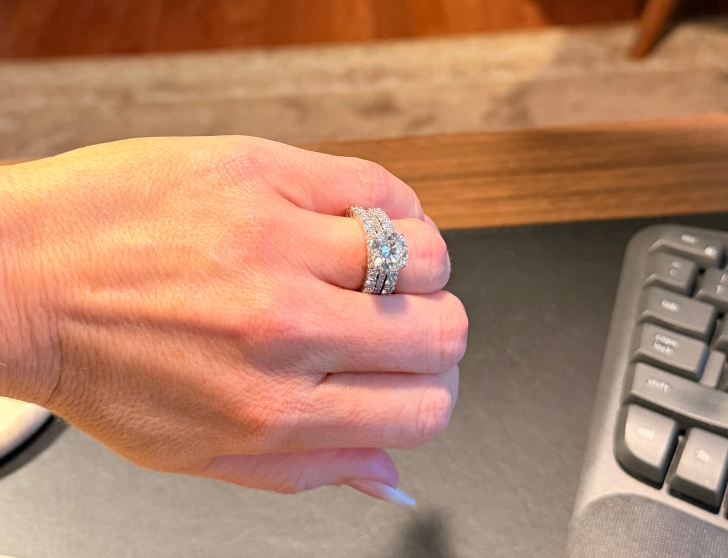 Customer photo review of Moissanite 4.0Ct Round Cut White Gold Bridal Ring Set