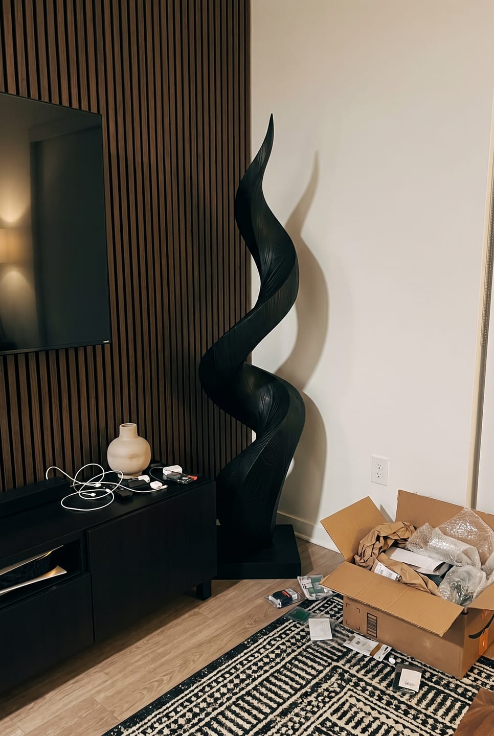 Customer photo review of Abstract Wood Sculpture With Slim Spiral Flame Form