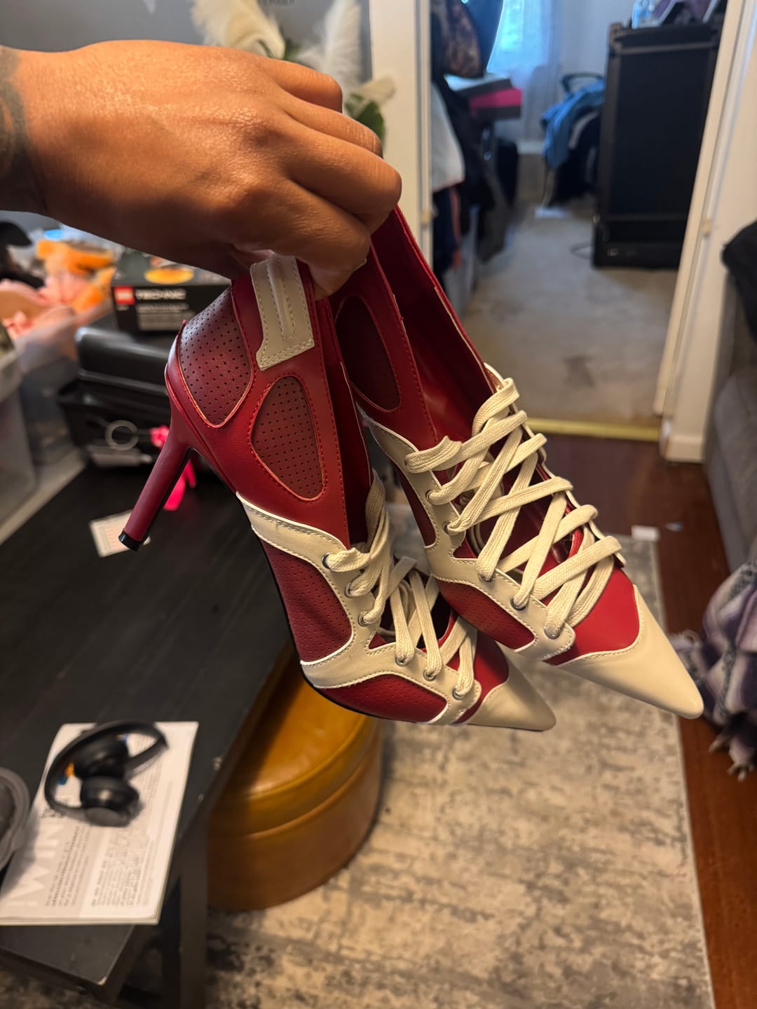 Customer photo review of FIRESTRING-REDMULTI LACE-UP STILETTO PUMP