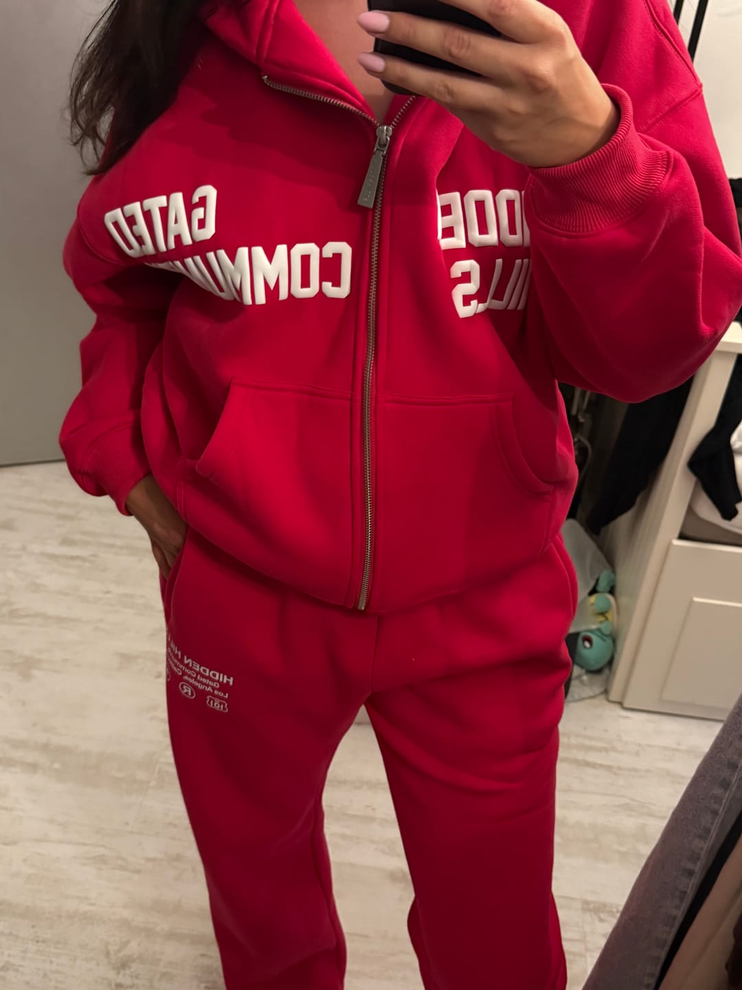 Customer photo review of GATED COMMUNITY ZIP HOODIE RASPBERRY RED