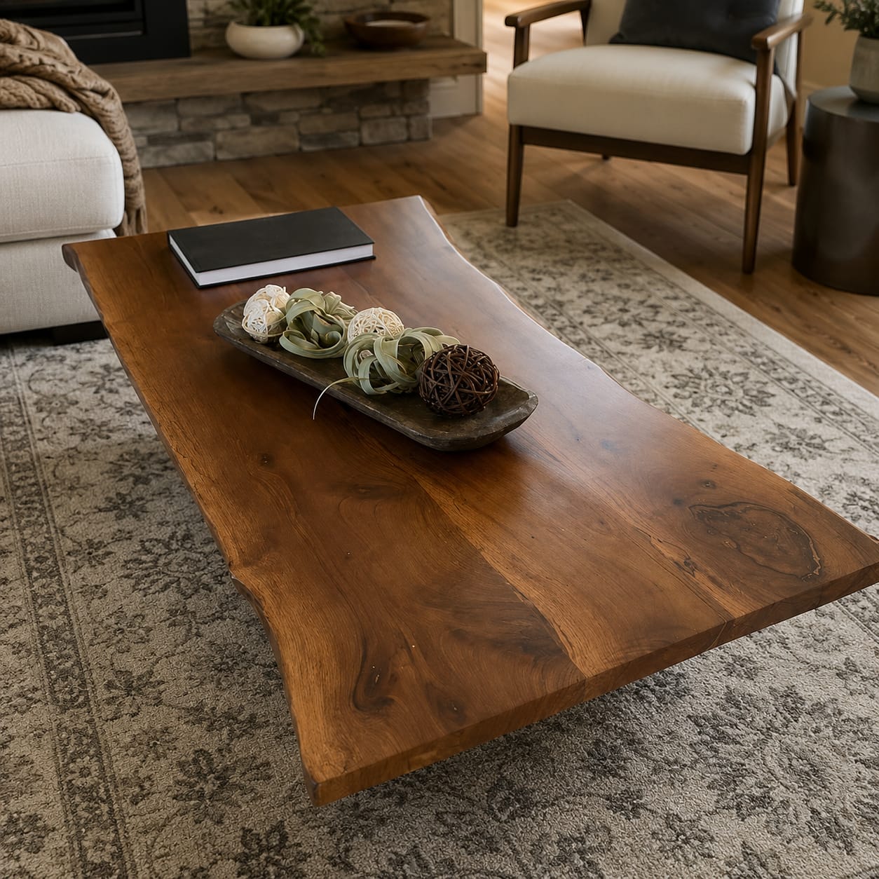 Customer photo review of Modern Solid Wood Oval Coffee Table with Sculptural Sweeping Base