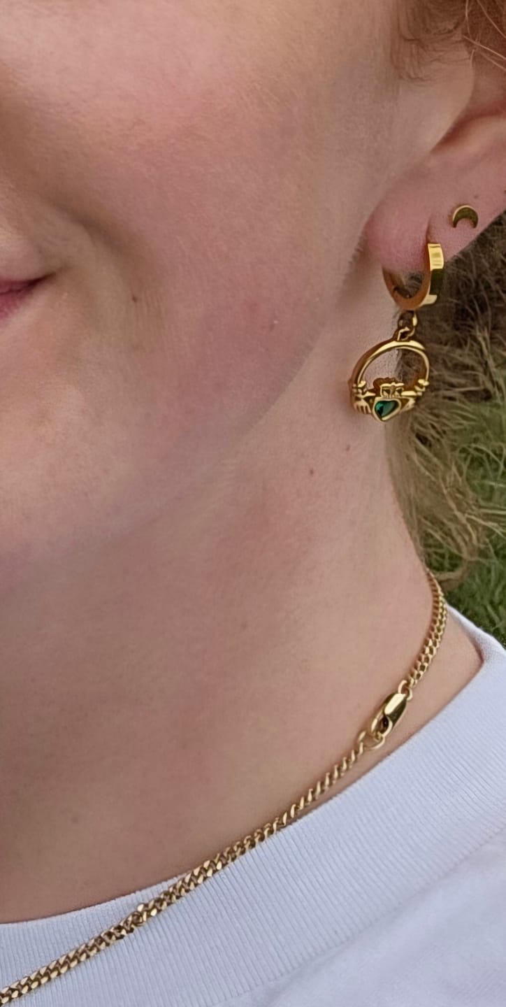 Customer photo review of Emerald Claddagh Drop Earrings